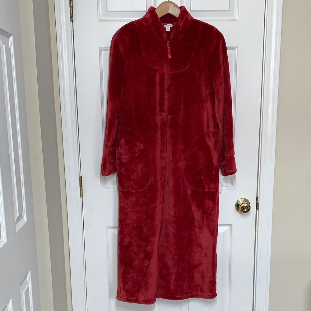 Charter Club Plush Long Zip-Front Teddy Coat in Deep Red